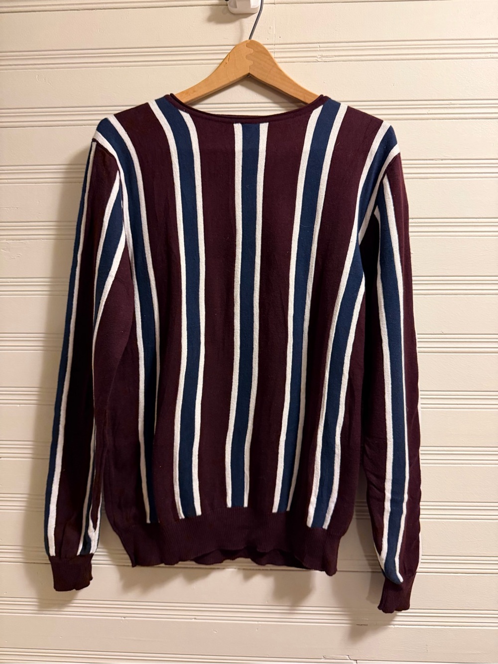 Primark Dark Academia Burgundy Navy Striped Cotton Sweater M